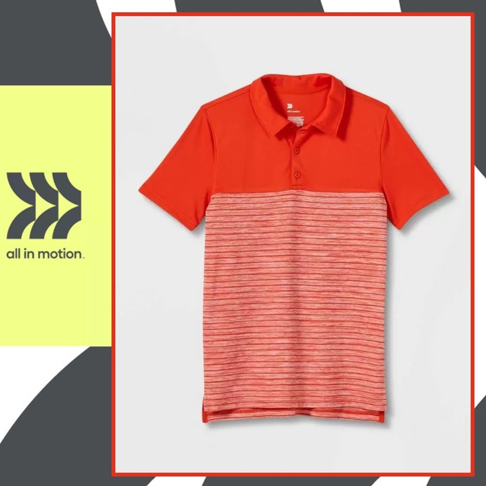 ALL IN MOTION Boys' Striped Golf Polo Shirt -  Orange  🏃  NEW!!